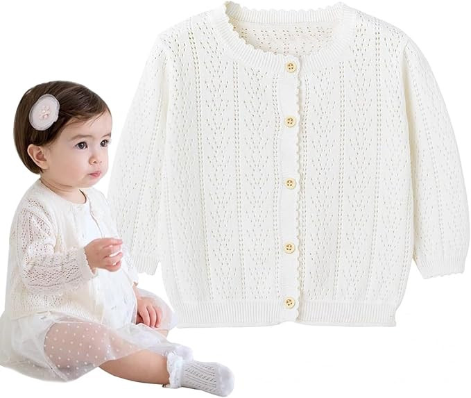 Simplee kids Baby Girl Thin Sweater Solid White Pink Cardigans for Toddler 0-3Years | Amazon (US)