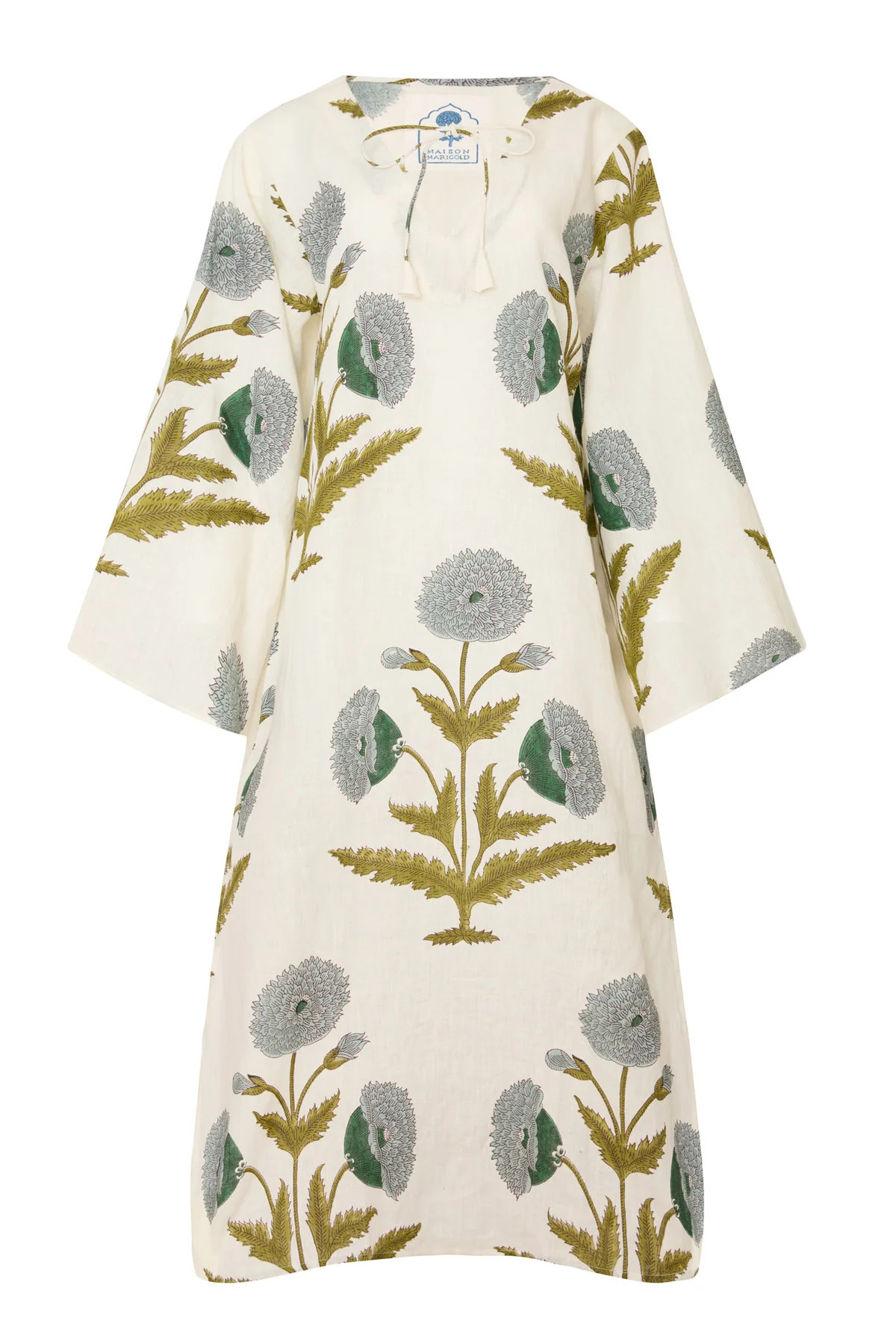 Doha Caftan in Blue & Green Flower | Over The Moon