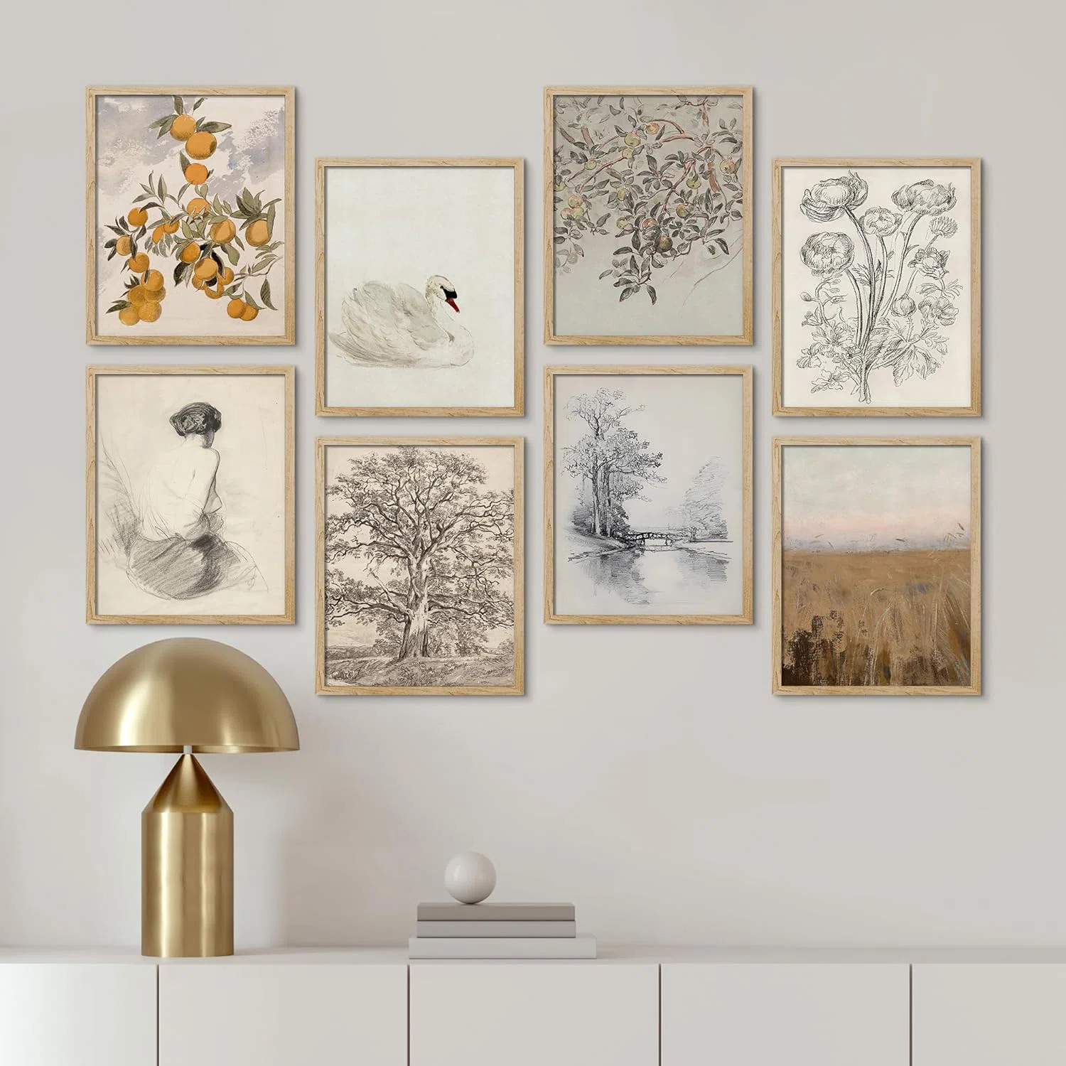 " Vintage Sketch Duotone Geometric Dark Plants Nature Abstract " 8 - Pieces | Wayfair North America