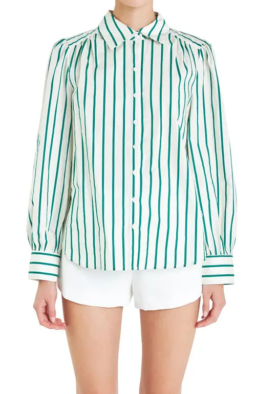 English Factory Stripe Cotton Shirt in Green at Nordstrom, Size X-Small | Nordstrom