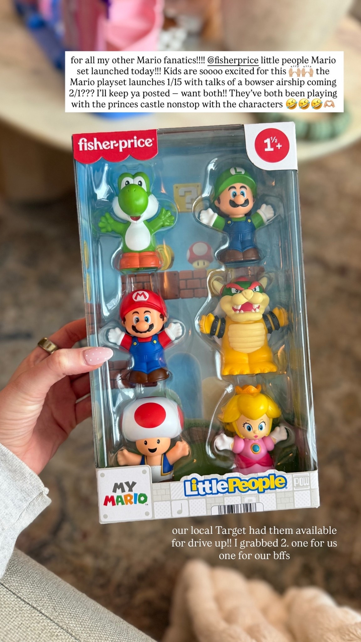 for all my other Mario fanatics!!!! @fisherprice little people Mario set launched today!!! Kids are soooo excited for this 🙌🏼🙌🏼 the Mario playset launches 1/15 with talks of a bowser airship coming 2/1??? I’ll keep ya posted — want both!! They’ve both been playing with the princes castle nonstop with the characters 🤣🤣🤣🫶🏼 our local Target had them available for drive up!! I grabbed 2… one for us one for our bffs