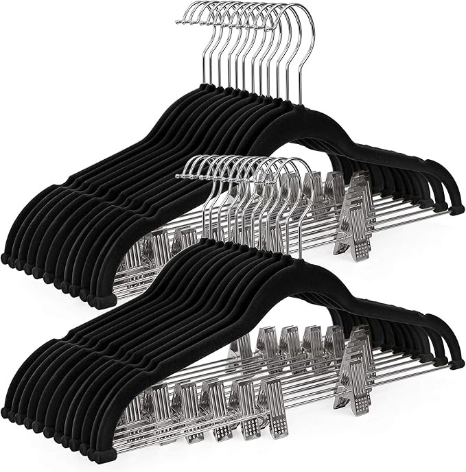 SONGMICS 30-Pack Pants Hangers, 16.7-Inch Long Velvet Hangers with Adjustable Clips, Non-Slip, Sp... | Amazon (US)