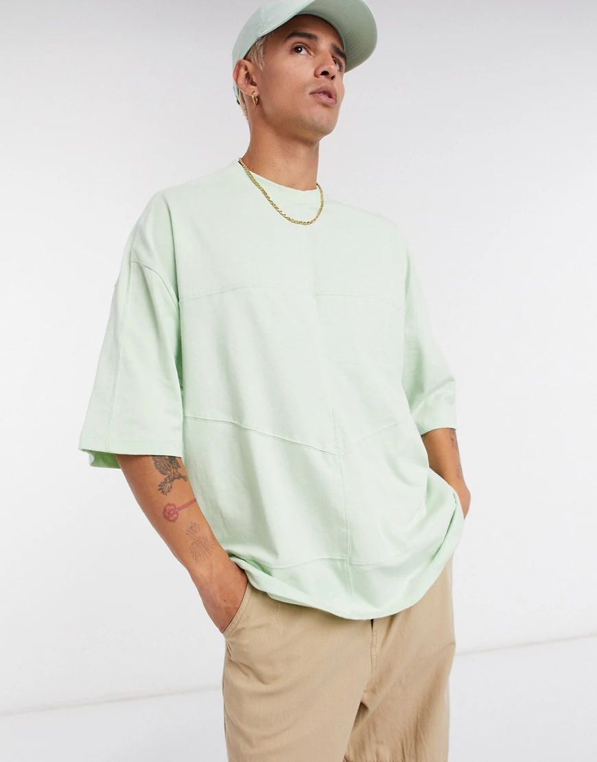 ASOS DESIGN oversized t-shirt in heavyweight cotton with seam detail in green | ASOS (Global)