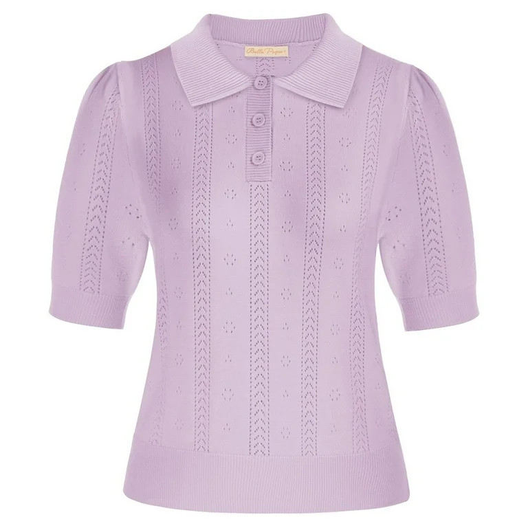 Belle Poque Women Lapel Collar Cardigan Sweater Puffed Short Sleeve Button-up Knitwear Lightweigh... | Walmart (US)