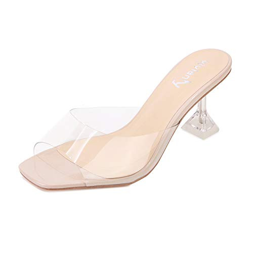 vivianly Womens Clear Heels Sandals Transparent Stiletto Heel Slippers Backless Peep Toe Slip on ... | Amazon (US)