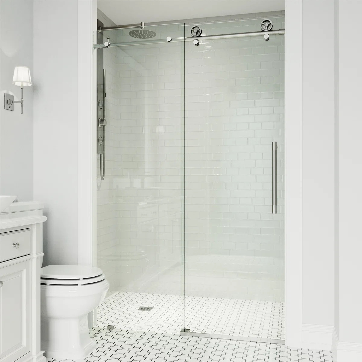Cass 68-72" W x 76" H Sliding Frameless Shower Door with 3/8" Clear Glass VG6044STCL7276 | Wayfair North America
