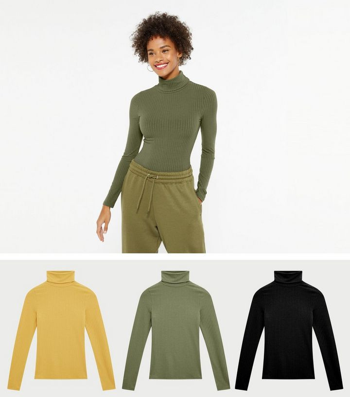 3 Pack Yellow Green and Black Rib Roll Neck Tops
						
						Add to Saved Items
						Remove fro... | New Look (UK)
