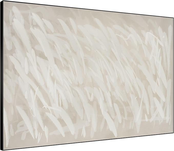 SIGNWIN 60"x72" Extra Large Framed Wall Art White Brush Strokes on Beige for Home Living Room Bed... | Amazon (US)