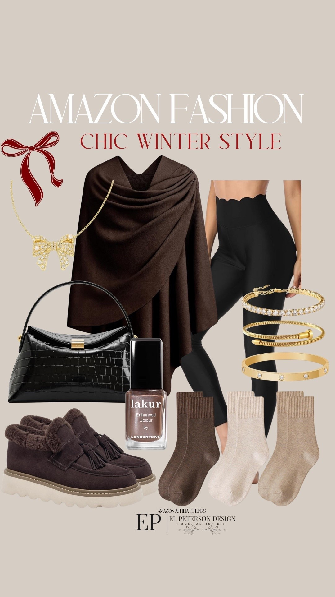 Amazon Fashion 
Leggings
Bracelet
Purse
Boots
Socks
Necklace
Shawl
