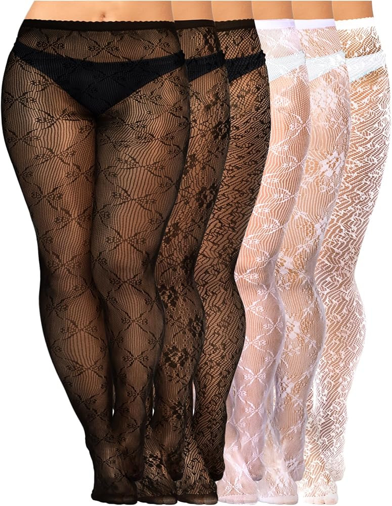 Jadive 6 Pairs Women Plus Size Fishnet Thigh High Stockings Suspender Garter Belt Lingerie Pantyh... | Amazon (US)