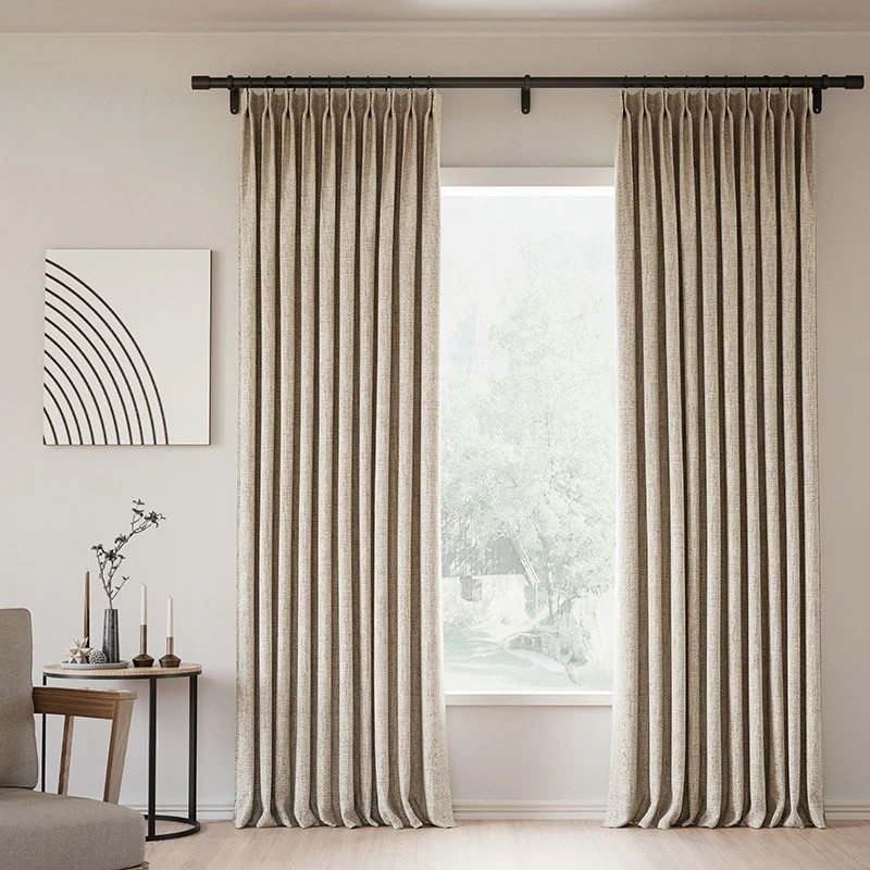 Pinch Pleated Lille Linen Memory Trained Blackout CurtainsNatural Chocolate Tart Modern Custom Dr... | Homerilla