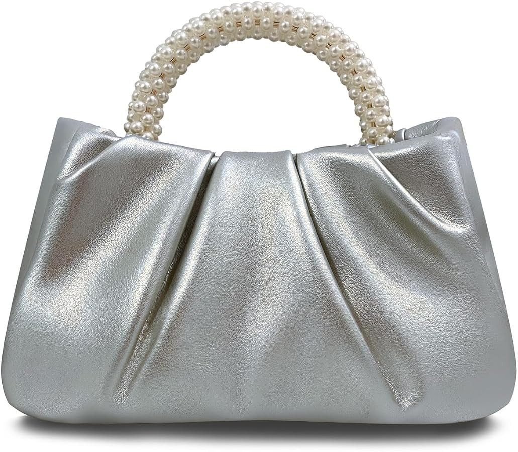 Beatfull Evening Purse Women Small Pearl Handbags Soft Leather Ruched Bag Wedding Bridal Clutch P... | Amazon (US)