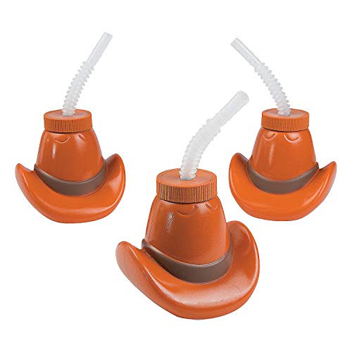 Fun Express Cowboy Hat Cups with Lids & Straws - 15 oz Western Party Cups Kids Birthdays Themed C... | Amazon (US)
