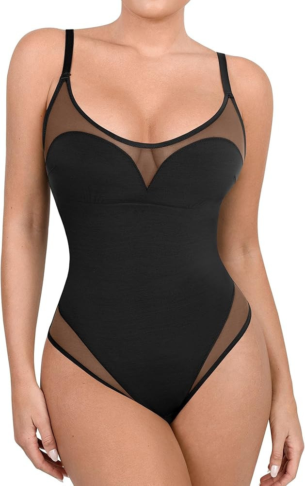 Popilush Shapewear Bodysuit for Women Tummy Control Thong Bodysuit with Built In Bra Spring Outfi... | Amazon (US)