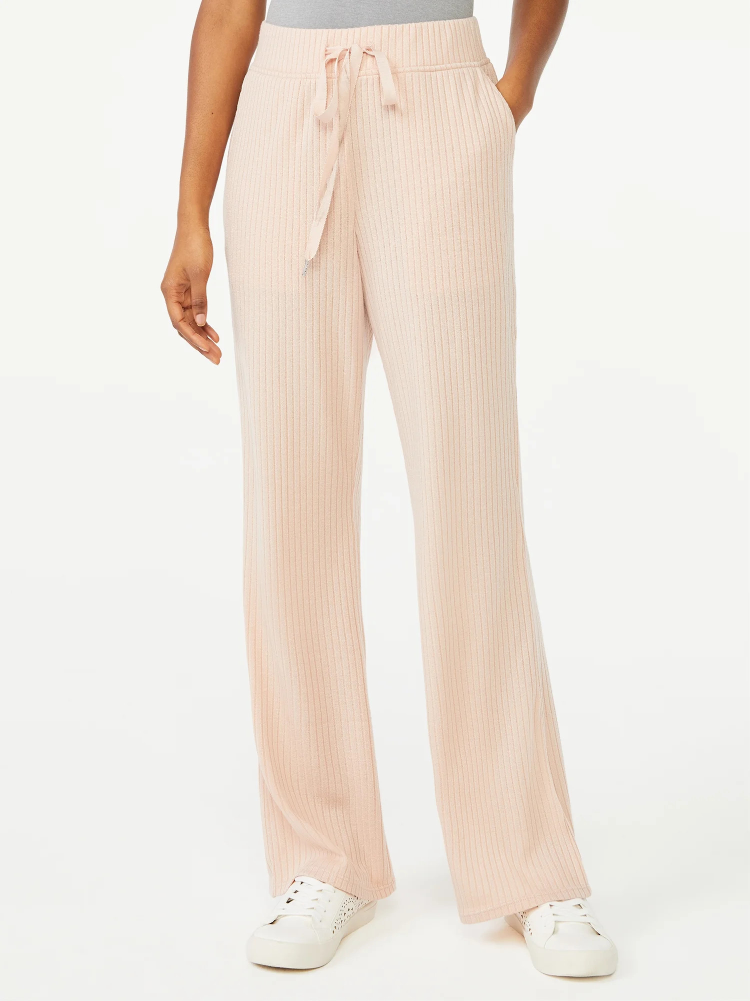 Scoop Women's Wide Leg Ribbed Crop Pants | Walmart (US)