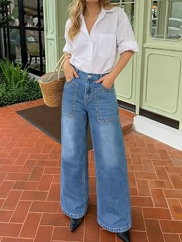 Cicy Bell Womens Wide Leg Flared Jeans Stretch High Waisted Denim Pants | Amazon (US)