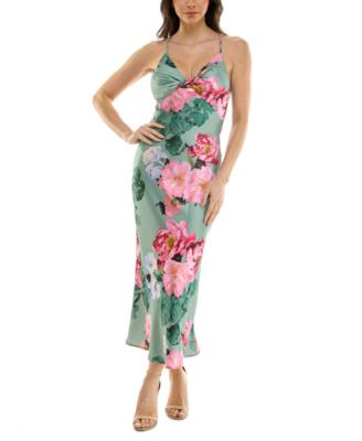 Women's Floral Satin Twist-Front Cutout Dress | Macy's
