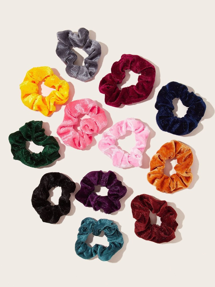 12pcs Simple Velvet Scrunchie | SHEIN