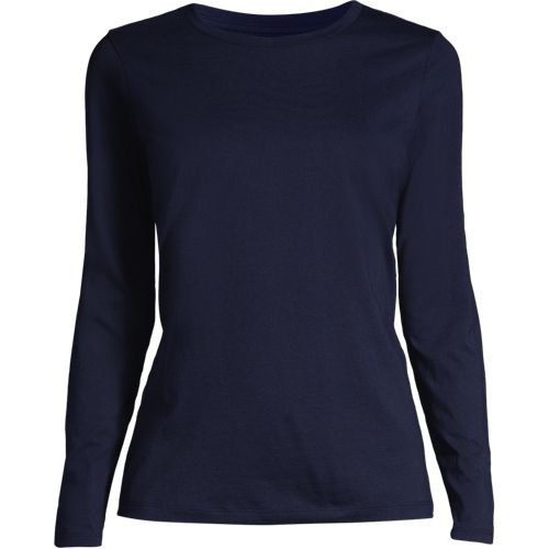 Petite Supima Cotton Long Sleeve Crewneck T-Shirt - Lands' End - Orange - M | Lands' End (US)