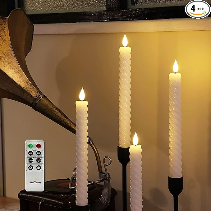 Rhytsing 10" White Flameless Twist Taper Candles with Timer, Battery Operated Spiral Candlesticks... | Amazon (US)