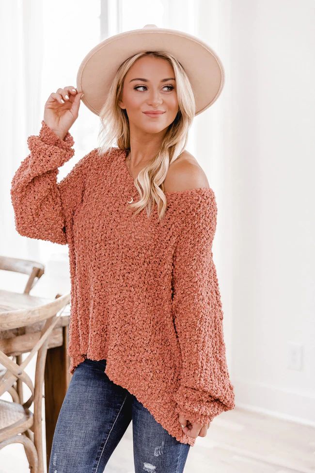 Said It All Terracotta Oversized Popcorn Sweater | The Pink Lily Boutique