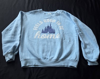 Feels good to be home Disney Pullover blue sweatshirt castle crewneck size xs | eBay US