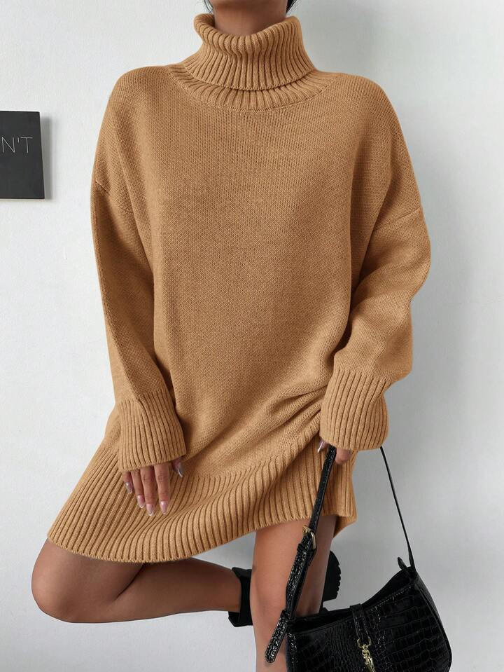 SHEIN Turtleneck Drop Shoulder Sweater Dress | SHEIN
