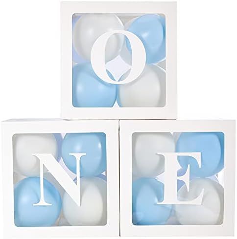 Baby 1st Birthday Decorations for Boy, ONE Balloon Boxes with Letters Includes Blue and White Balloo | Amazon (US)