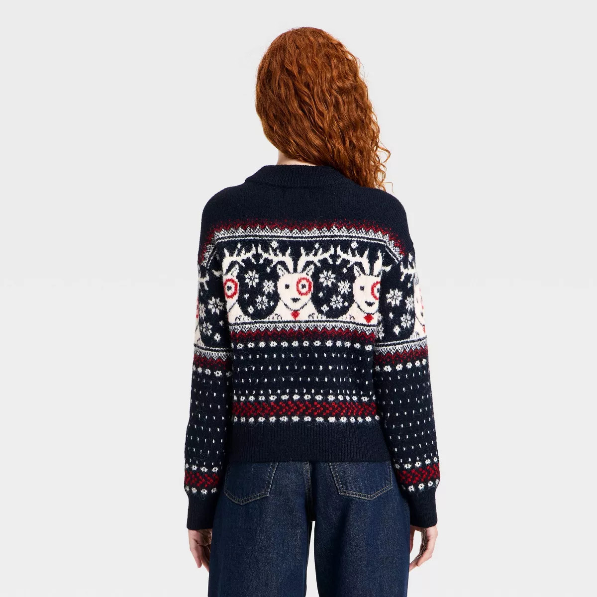 Women's Cozy Alpine Bullseye Dog Crewneck Pullover Sweater - Universal Thread™ Navy Blue | Target