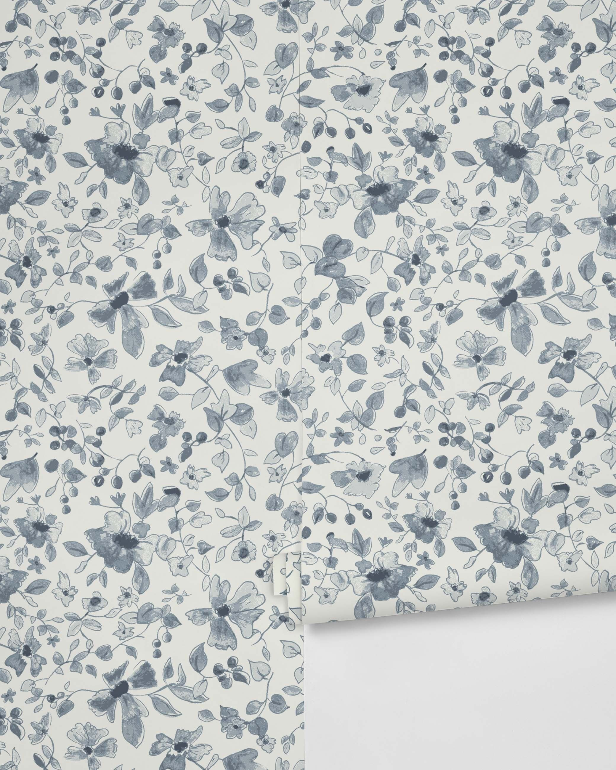 Rylee + Cru Blue Floral Wallpaper | Lulu and Georgia 