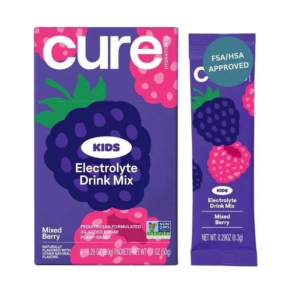 Cure Hydration Kids Flavored Coconut Water Electrolyte Drink Mix, 6 Count, Mixed Berry, FSA and H... | Walmart (US)