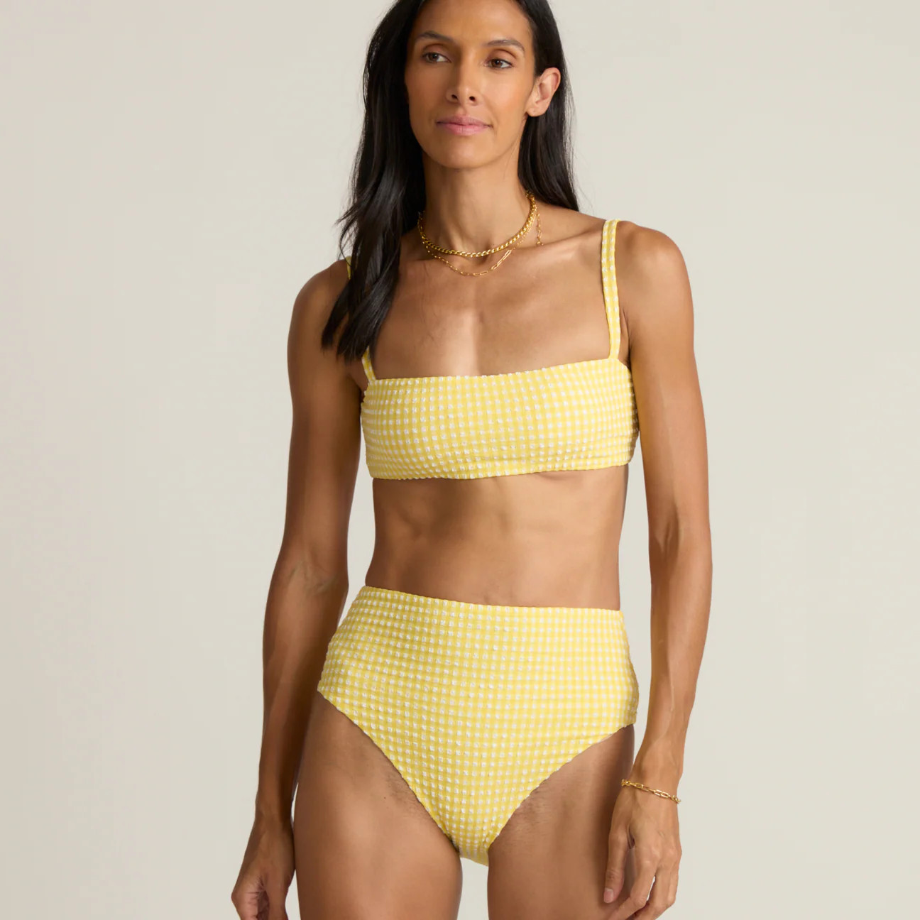 women's soleil gingham high waist bikini bottom | Minnow