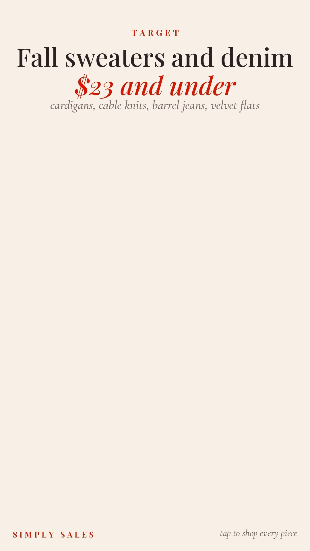 🎯 Target sweaters + denim are 40% off right now, and everything here is $23 or less.
Sweaters: Heritage crewneck, relaxed cable turtleneck, cable crewneck, cozy ribbed sweater, mini roll crewneck
Layers: Iconic cotton cardigan, fleece hoodie, Active Comfort henley, Airy Sleek Pique crewneck
Denim + bottoms: High Rise Easy barrel jeans, Airy Sleek Pique wide leg sweatpants
Shoes: Serena velvet flats
Most come in multiple colors, so tap through to see them all. Sale prices are shown.
target fall outfits, womens sweaters, cable knit sweater, cotton cardigan, turtleneck sweater, barrel jeans, wide leg sweatpants, fleece hoodie, henley sweatshirt, velvet flats, Universal Thread, A New Day, Wild Fable, All in Motion, fall capsule wardrobe, affordable fall outfits, Target style 

 #LTKgrwm #LTKOver40 #LTKSaleAlert