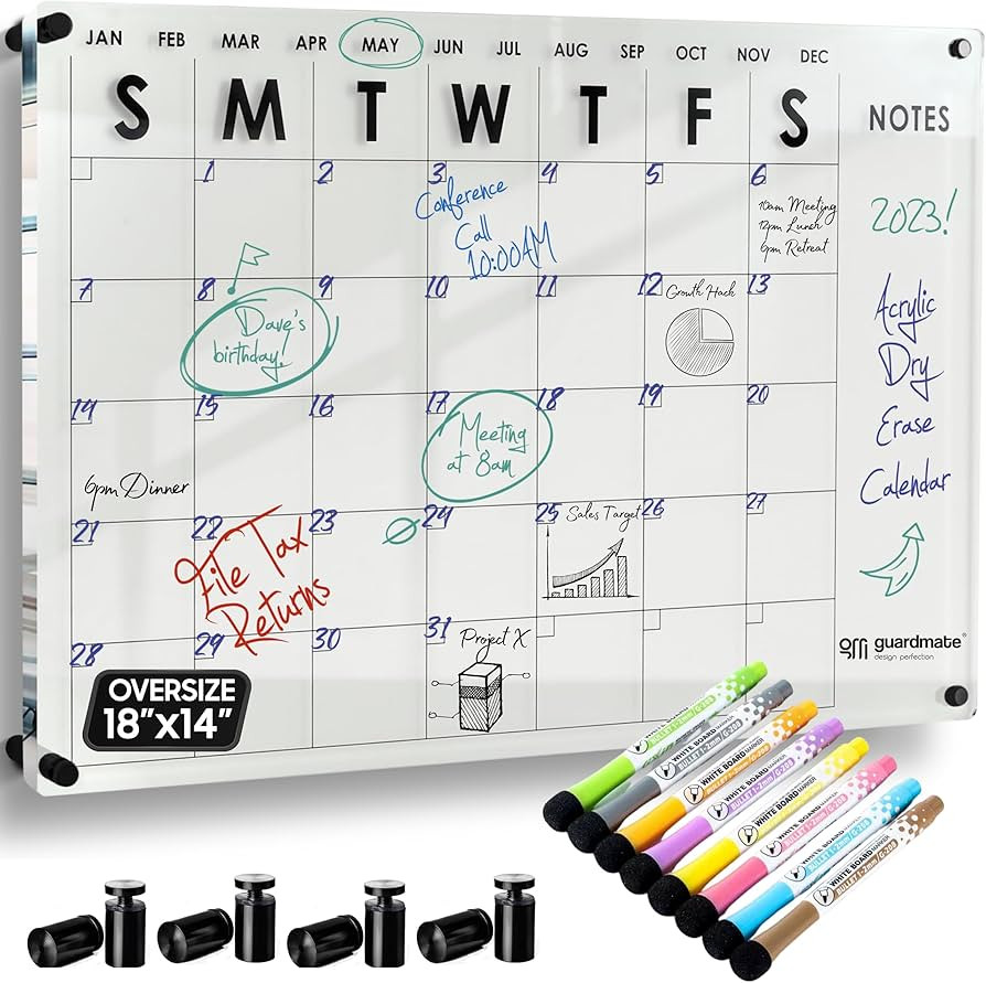 Oversize Premium Acrylic Calendar for Wall Dry Erase | Large 18"x14" | Ultra-Thick Clear Home Off... | Amazon (US)