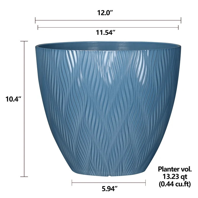 Mainstays River Recycled Recycled Resin Planter, Blue, 12in x 12in x 10.4in - Walmart.com | Walmart (US)
