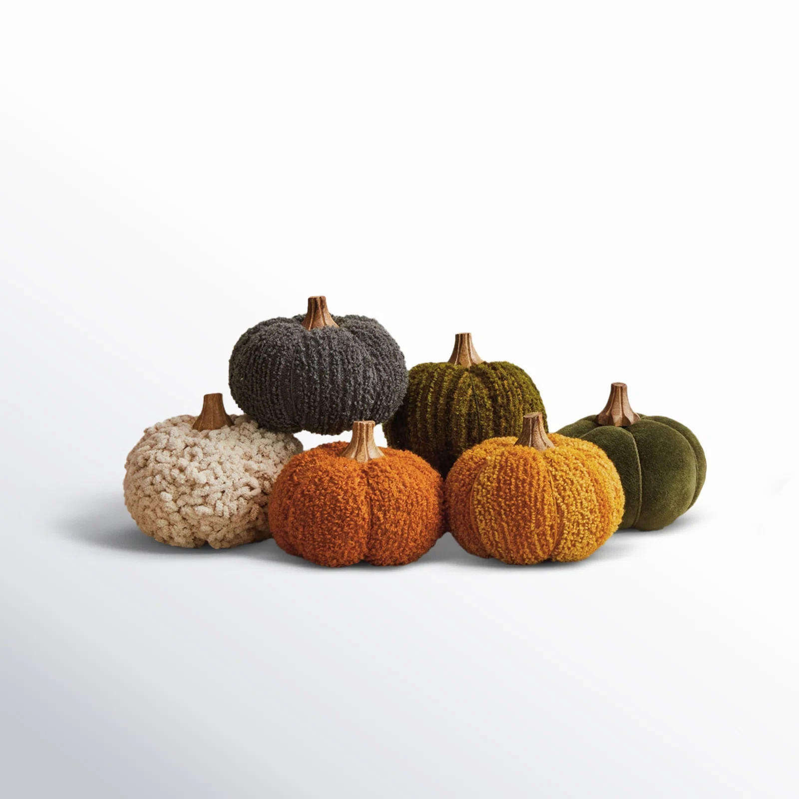 Bouclé Velvet Pumpkin Holiday Decor With Wood Stem | Birch Lane