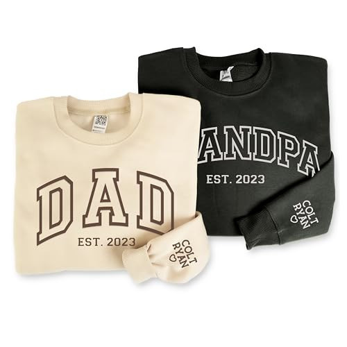 NAZENTI Custom Dad Embroidered Sweatshirt, Personalized Daddy Hoodie Shirt with Kid's Names and Heart on Sleeve, Grandpa Papa Shirt, Gift for Dad, Grandpa on Fathers Day, Christmas | Amazon (US)