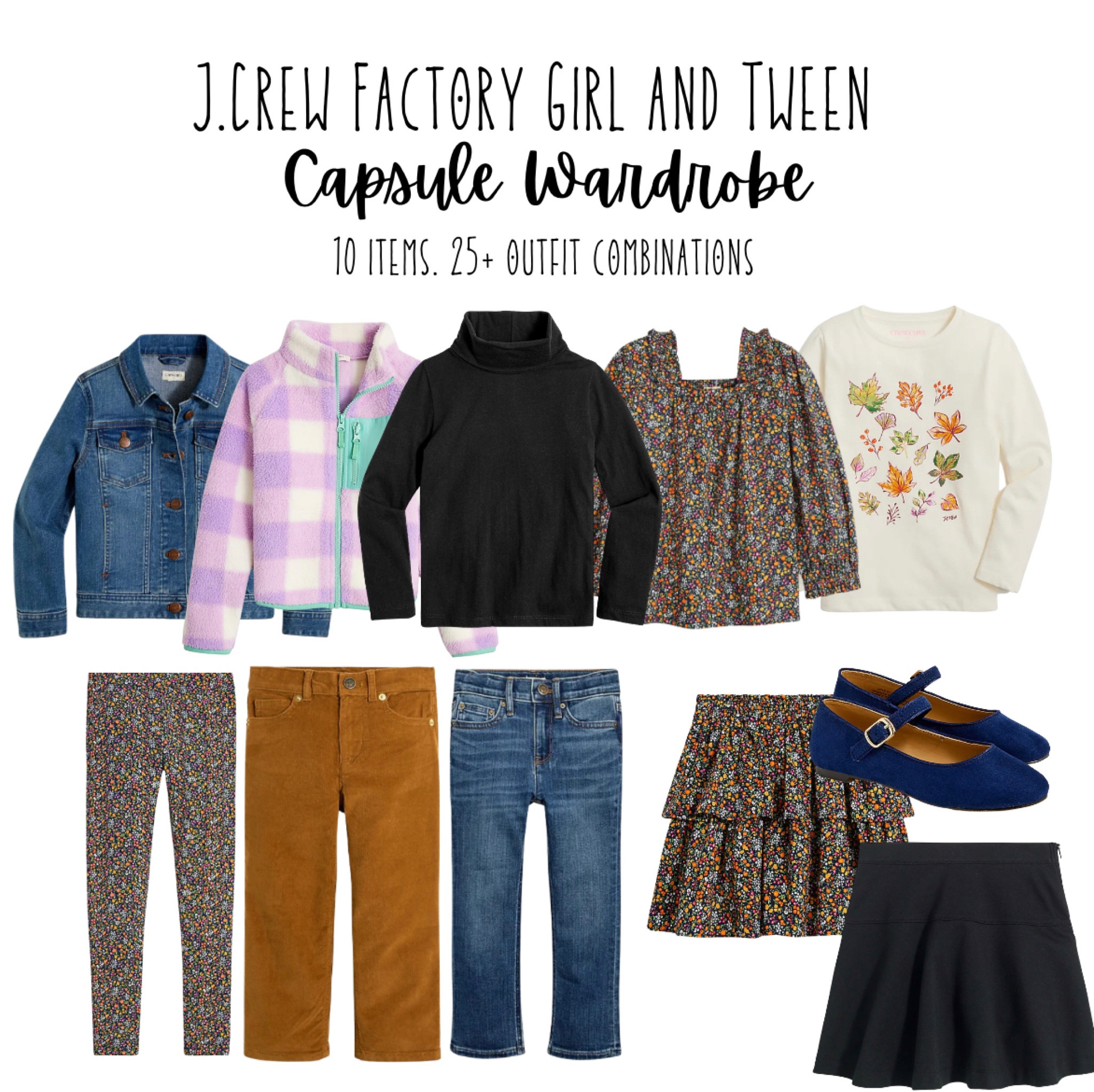 Girls and tween fall capsule wardrobe. Cute mix and match options with over 25 possible combinations! 

#LTKSeasonal #LTKkids #LTKfamily