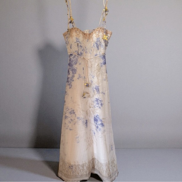 Floral Petals Adjustable Strap Maxi Dress With Crystals At Bust, Smocked, NWT | Poshmark