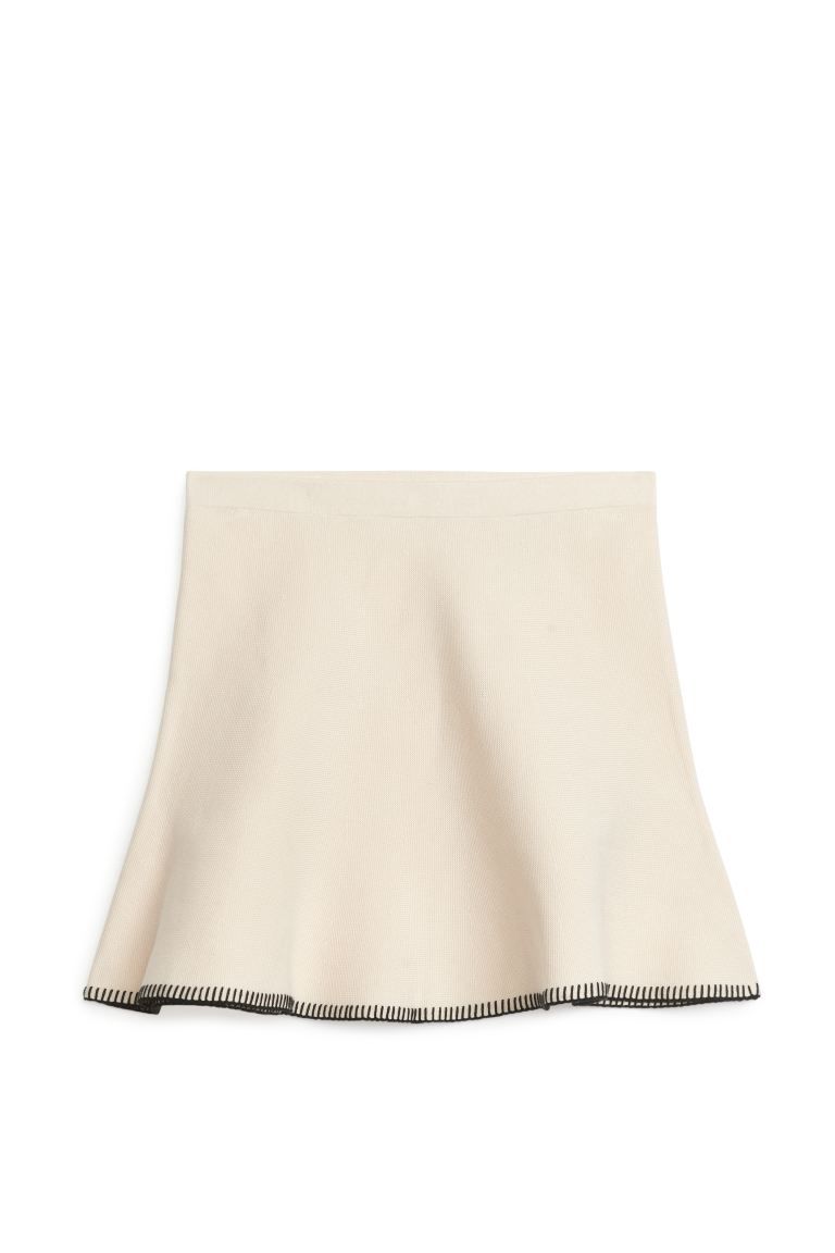 Knitted Mini Skirt - Off White/Black - Ladies | H&M GB | H&M (UK, MY, IN, SG, PH, TW, HK)