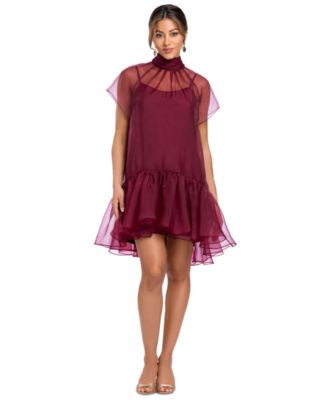 Xscape Women's Organza Mock Neck Shift Dress - Garnet | Macy's