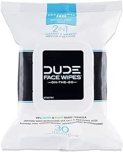 DUDE Wipes - 30 Unscented Face & Body Wipes with Sea Salt & Aloe - Alcohol Free Hypoallergenic Cl... | Amazon (US)