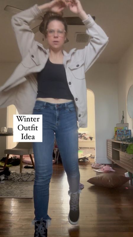 Winter outfit idea: frayed jeans, black tank with built in bra, my favorite neutral shacket and cozy black fur lined boots. Perfect outfit for going to the library with my kids! 

Related: jeans trend, boots, fall outfit ideas workout tank with built in bra 

Follow my shop @lovedbykait on the @shop.LTK app to shop this post and get my exclusive app-only content!

#liketkit #LTKshoecrush #LTKSeasonal #LTKVideo
@shop.ltk
https://liketk.it/4vF2S