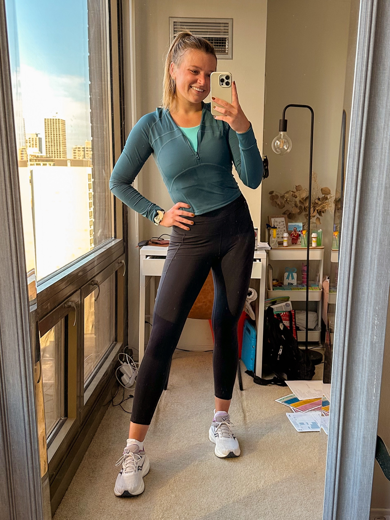 Fall running outfit! Hard to get used to the change in weather and dressing for it is so hard but this is a staple! I will say my phone doesn’t stay in the pocket of the pants well because they’re shaped a bit funky and the waist is a little bigger than I’d like (could have sized down to a S) but they don’t fall down at all which is a plus. Just not super compressive! 

Top: M 
Leggings: M

#LTKfitness #LTKshoecrush