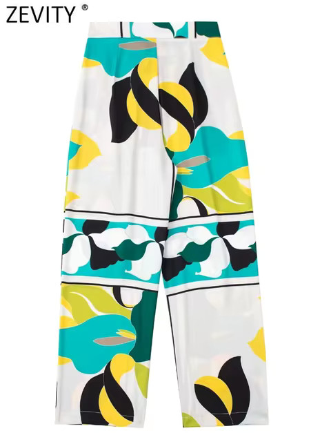 Zevity-Calça de perna larga com estampa floral geométrica feminina, P2501, Vintage, Casual, Zí... | AliExpress (US)