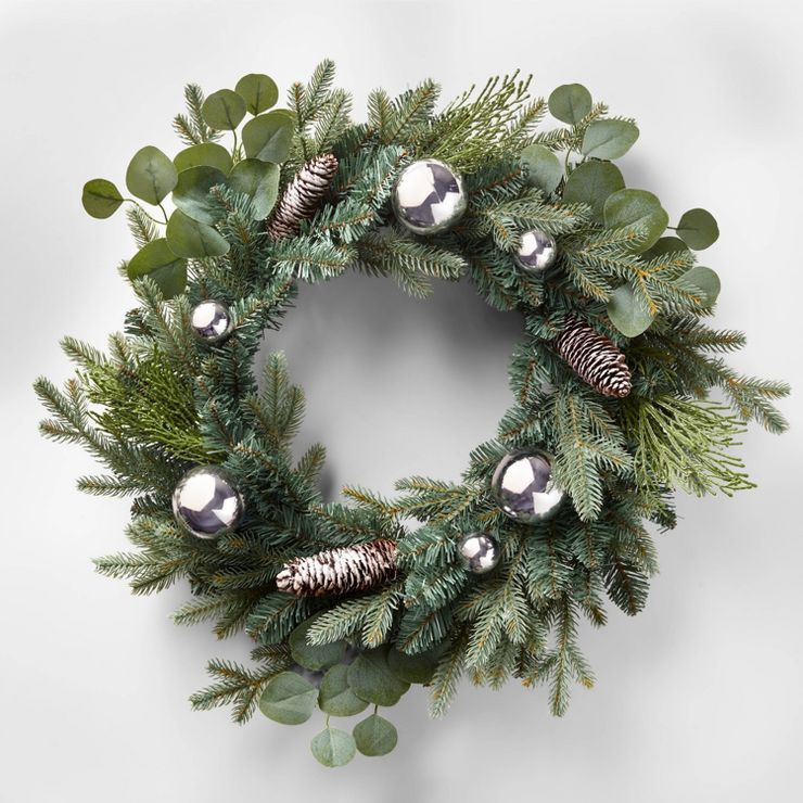 22in Unlit Greenery Eucalyptus Silver Shatter-Resistant Artificial Christmas Wreath - Wondershop... | Target