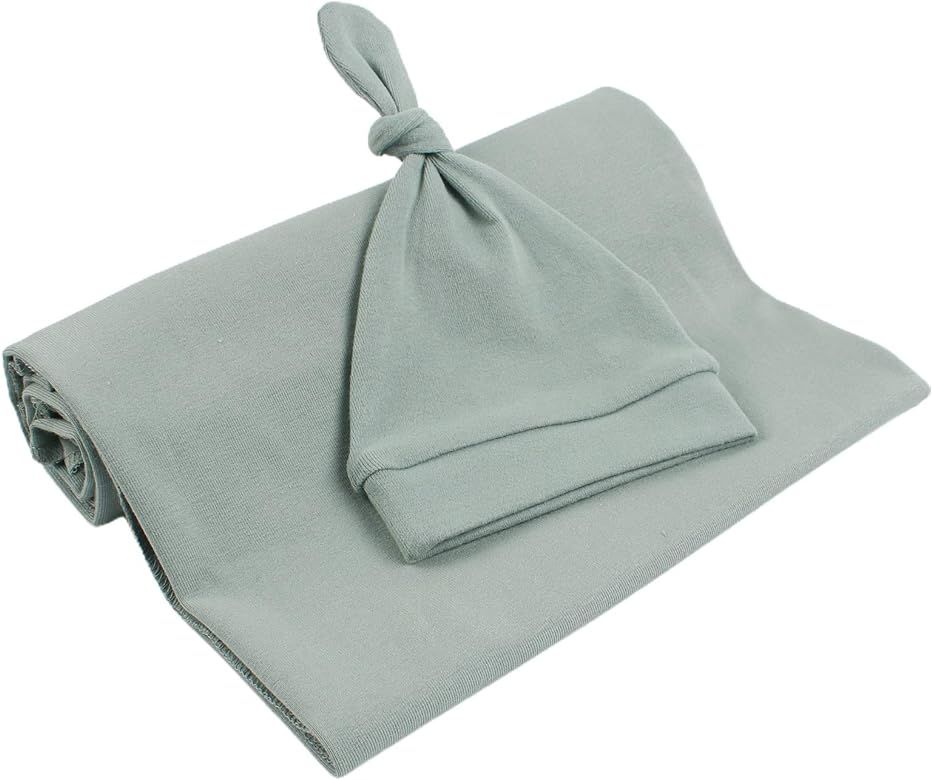 Newborn Receiving Blanket Hat Set Cotton Baby Girl Swaddle 43”X43” Swaddle Beanie for Infant Boys | Amazon (US)