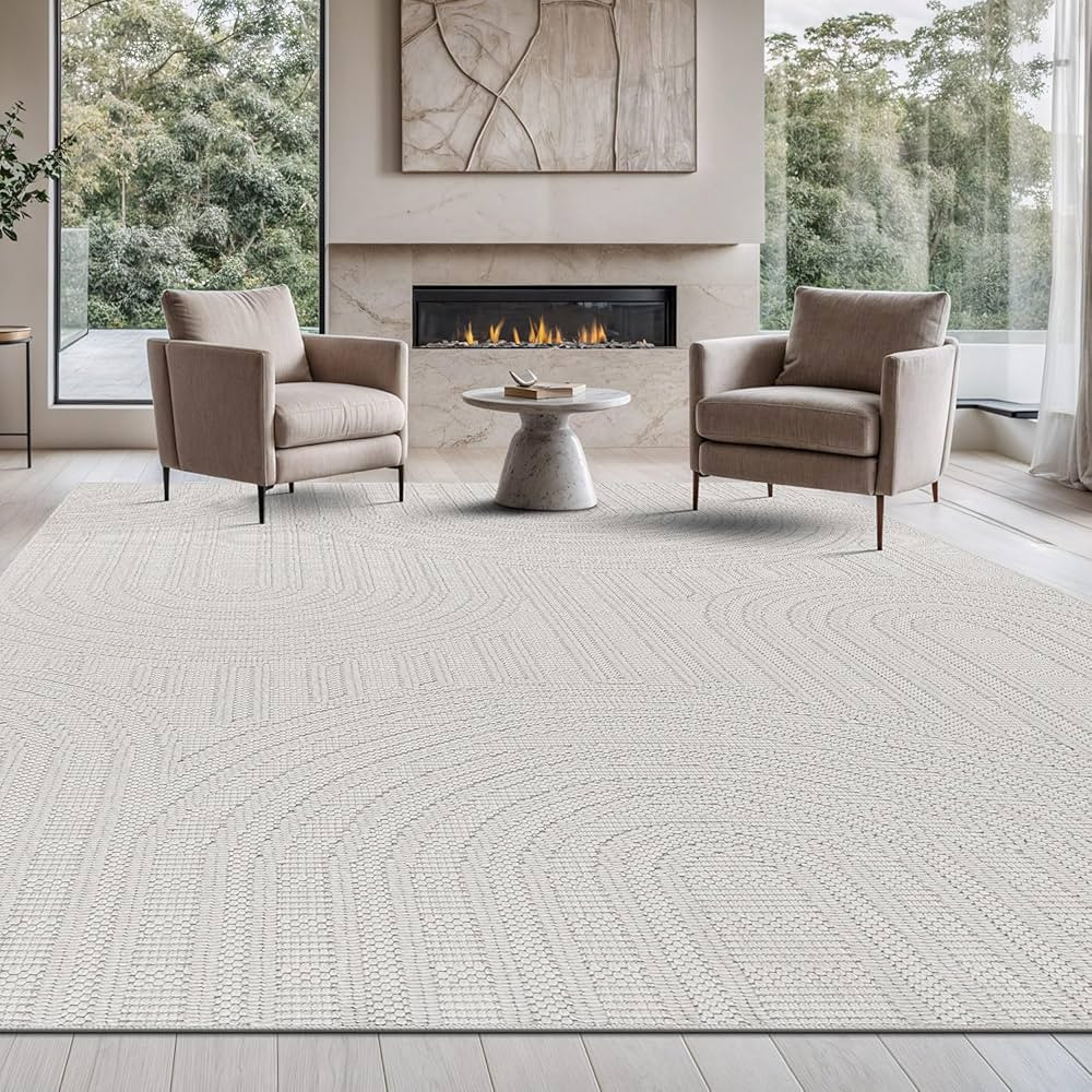 Beverly Rug Micro Loop Large Area Rug White 9x12 Modern Luxury Circle Geometric Durable Indoor Ar... | Amazon (US)