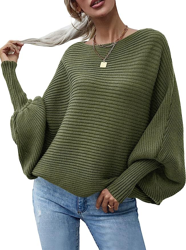 Romoory Womens Oversized Batwing Long Sleeve Sweater Cable Knit Casual Soft Pullover Jumper | Amazon (US)