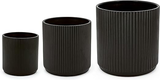 Amazon Basics Assorted Sizes Fluted Ceramic Round Planters, Set of 3, Black, 6-Inch, 8-Inch, 10-I... | Amazon (US)